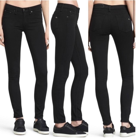 Rag & Bone Black Plush Deep Blue Legging Jean Low Rise Size 24 Pockets Stretch - Picture 1 of 11